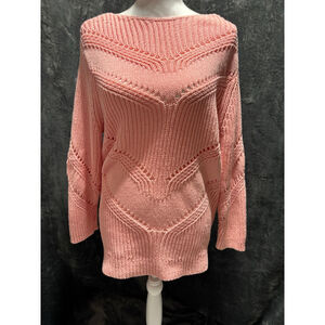 GUC Loft Soft Peach Pink Cotton Blend Chevron Knit V-Back Sweater Size X-Large